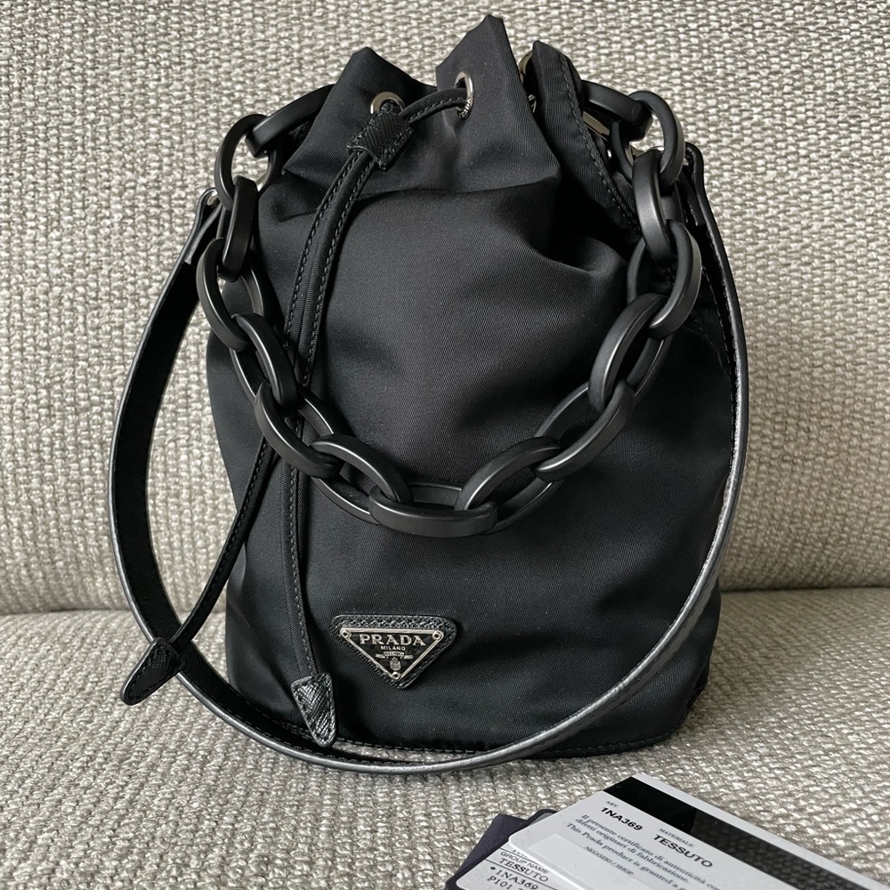 Prada Nylon Drawstring Bucket Pouch
